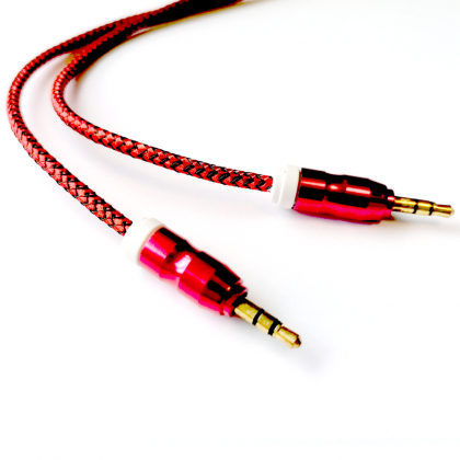 Kabel 2x Mini Jack 3,5 mm nylon | Przedłużacz AUX czerwony, 2 m